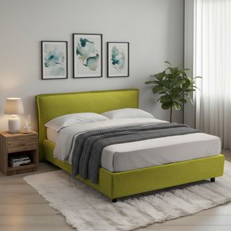 Dmora Cama Francesa Broni, Con Colch&oacute;n Incluido, Desenfundable Made In Italy, Con Contenedor, Verde