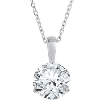 Pompeii3 1Ct Solitaire Round Cut Diamond Pendant 3-Prong Necklace Lab Grown