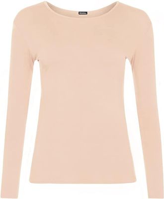 Purple Hanger Womens New Plain Long Sleeve Casual Top Ladies Basic Stretch Fit Crew Neck Everyday T-Shirt Tops Plus Size (16-18, Peach)