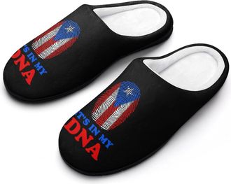 Generic My DNA PuertoRico1 Flag Funny Mens Cotton Slippers Shoes Novelty Soft Non-Slip Sole Home Shoe