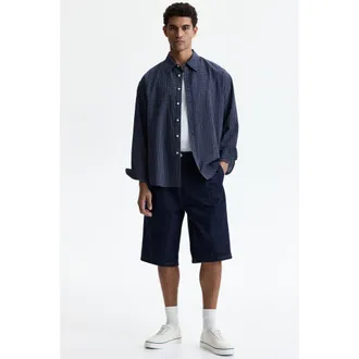H&M Baggy Pleated Denim Shorts in Dark Denim Blue at Nordstrom, Size 34