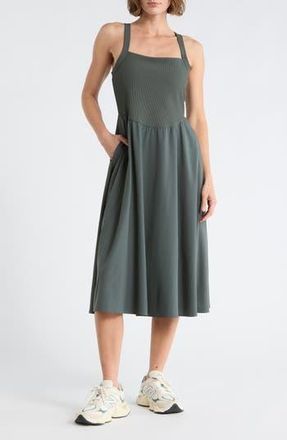 Zella Rib Hybrid Midi Dress in Green Urban at Nordstrom Rack, Size X-Large