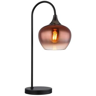 Globo Lighting Maxy L&aacute;mpara De Mesita De Noche Arc, Pantalla De Cristal De Cobre Negro Mate, 1 Bombilla E27