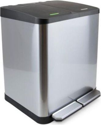 Emuca Contenedor De Reciclaje Exterior Con Compartimentos Recycle Inox, Apertura De Tapas Con Pedales, 2x15litros, Acero Inoxidable - Emuca