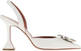 Amina Muaddi White Embellished Pumps