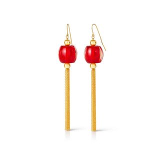 Gold & Honey Womens Tassel Bead Drop Earrings In Carnelian