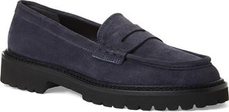Aquatalia Merry Waterproof Lug Sole Penny Loafer in Navy Suede at Nordstrom, Size 10.5