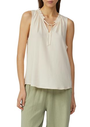 QS by s.Oliver Blusentop QS, Damen, Gr. 36, beige (light sand), Obermaterial: 100% Viskose, unifarben, loose fit taillenbedeckt, Rundhals, Blusen Blusentop, mit R&uuml;sc