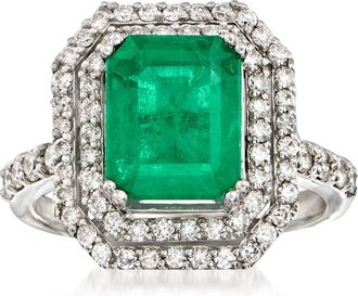 Ross-Simons Emerald and Diamond Ring in 14kt White Gold