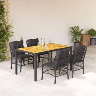 vidaXL Set De Muebles Jard&iacute;n 5 Pzas Con Cojines Rat&aacute;n Sint&eacute;tico Negro Vidaxl