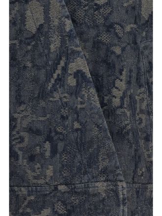 Giorgio Armani Womens Jacket Oversized Floral Jacquard Denim Grey-Navy Cotton Blazers Grey/navy