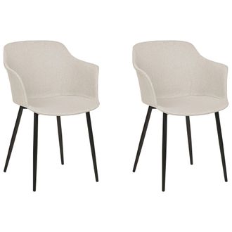 Beliani Conjunto De 2 Sillas De Comedor Retro Tapizadas Con Reposabrazos Color Beige Claro Elim