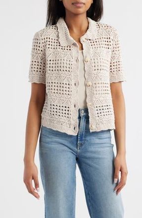 Beach Lunch Lounge Penny Open Knit Short Sleeve Cardigan in Egg Shell at Nordstrom Rack, Size Small