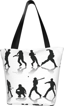AOOEDM Tote Bag Baseball Players Shopping Bags Small Reusable Market Bag Beach Tote Bags Travel Totes