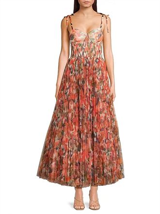 Hutch Brianna Shoulder Tie Maxi Dress In Orange Painted Lush Tropical