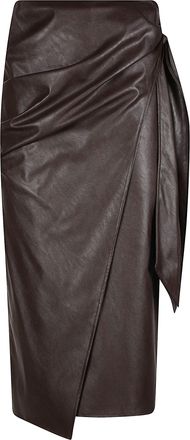 Elisabetta Franchi Wrap-Style Midi Skirt with Faux Leather Finish and Asymmetrical Hemline
