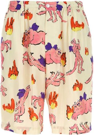 Marni MultiColor Printed Silk Bermuda Shorts