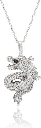 Suzy Levian Yellow Sterling Silver White Cubic Zirconia Year Of The Dragon Pendant Necklace