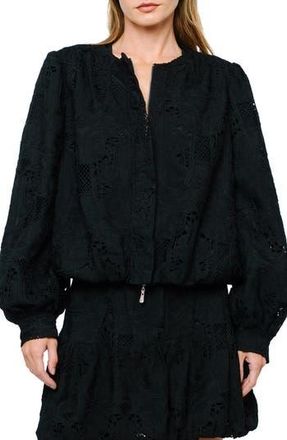 Ciebon Donna Eyelet Bomber Jacket in Black at Nordstrom Rack, Size Small