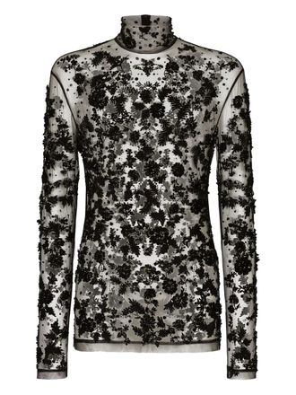 Dolce & Gabbana high-neck tulle top - Black