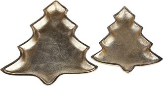 Beliani Conjunto De 2 Bandejas De Metal Dorado &Aacute;rbol De Navidad Joyas Anillos Durian