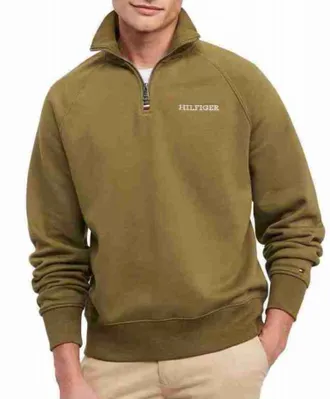 Tommy Hilfiger Mens 1/4 Zip Archive Fit Long Sleeve Sweatshirt In Putting Green