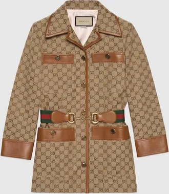 Gucci GG Canvas Jacket With Web Belt, Beige, Ready-to-wear