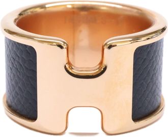 Herm&egrave;s Gold Black Metal Band Ring (Pre-Owned)