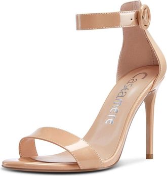 Castamere Womens High Heels Peep-Toe Ankle-Strap Sandals Stilettos 3.9IN Heel Beige Patent Shoes UK 4.5
