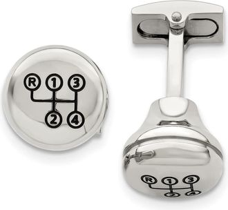 Diamond2Deal Stainless Steel Polished Enameled Stick Shift Design Cufflinks