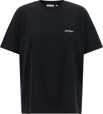 Off-white T-shirt van Katoen met Ronde Hals - Dames - T-shirts - Zwart - M - Katoen - Tops
