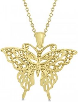 Allurez Butterfly Shaped Pendant Necklace 14K Yellow Gold