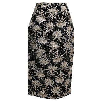 Rochas Floral Brocade Midi Pencil Skirt in Black and Gold Polyester
