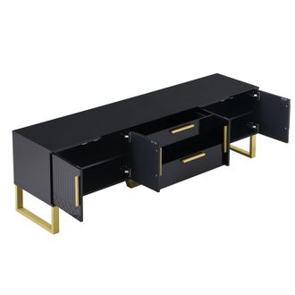STILVORA Mueble Tv Con 4 Puertas, 2 Cajones Y Pasacables, Acabado Brillo Lacado, En Mdf, 170&times;40&times;53,5 Cm, Negro