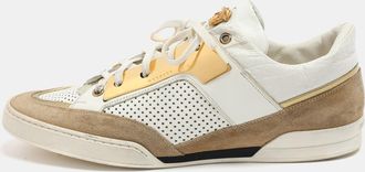 Versace White/beige Leather And Suede Medusa Low Top Sneakers