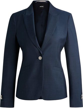 HUGO BOSS Womens Solid Patterned Lapel Collared Blazer in Open Blue - Size 12 UK