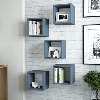 Dmora Estanter&iacute;a Gianico, 5 Niveles, Modular, Set De 5 Estantes, Tono Estructura Pizarra, 30x30x24h Cm Azul Pizarra