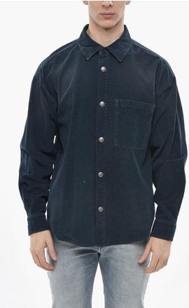 Palm Angels Ribbed Velour Overshirt CURVED LOGO With Chest Pocket size 44