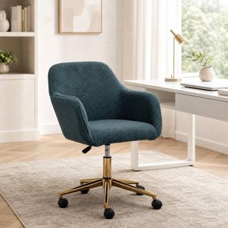 STILVORA Adjustable Swivel Office Chair with Gold Base in Green in Teal