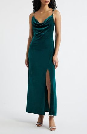 Jump Apparel Cowl Neck Velvet Gown in Hunter at Nordstrom, Size X-Large