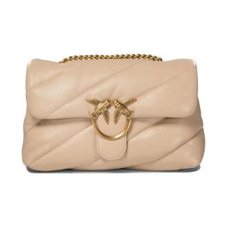 Pinko Love Puff Classic Schoudertas - Dames - Schoudertassen - Beige - ONE Size - Leer - Tassen