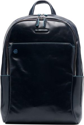 Piquadro leather logo-patch backpack - men - Calf Leather - One Size - Blue