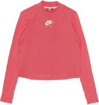 Nike Two-Tone Ribgebreide T-Shirt met Lange Mouwen - Dames - Sportshirts - Rood - L - Polyester - Fitness