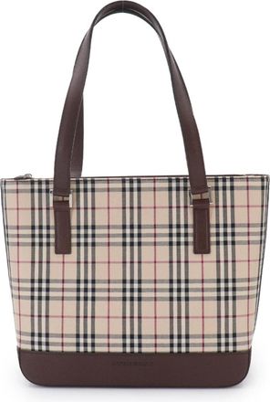 Burberry Beige Brown Canvas Leather Handbag Tote Bag (Pre-Owned)
