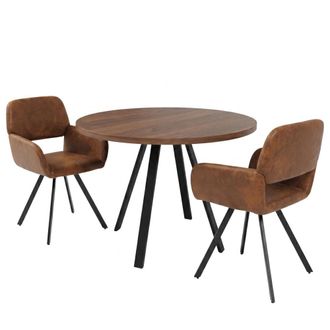 Urban Meuble Conjunto mesa redonda 80 cm y 2 sillas efecto cuero envejecido
