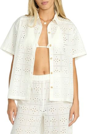Billabong Eyelet Crush Button-Up Cover-Up Shirt in Salt Crystal at Nordstrom, Size Medium