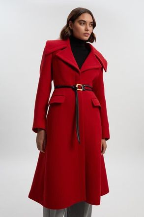 Karen Millen Wool Shawl Collar Belted Midi Coat in Red at Nordstrom, Size 10