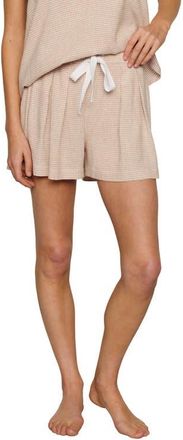 Eberjey Relaxed Tie Waist Linen Blend Shorts in Gingham White/Warm Taupe at Nordstrom, Size X-Small