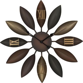 Beliani Beliani - Reloj De Pared Marco De Hierro Marr&oacute;n Dise&ntilde;o Con Forma De Flor N&uacute;meros Romanos Redondo 55 Cm Beinwil