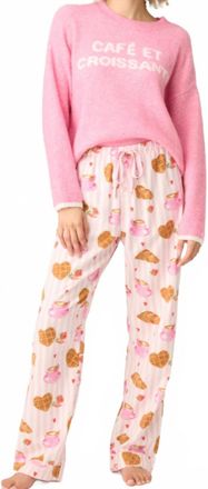 PJ Salvage Brunch Club Breakfast Print Flannel Pants In Pink